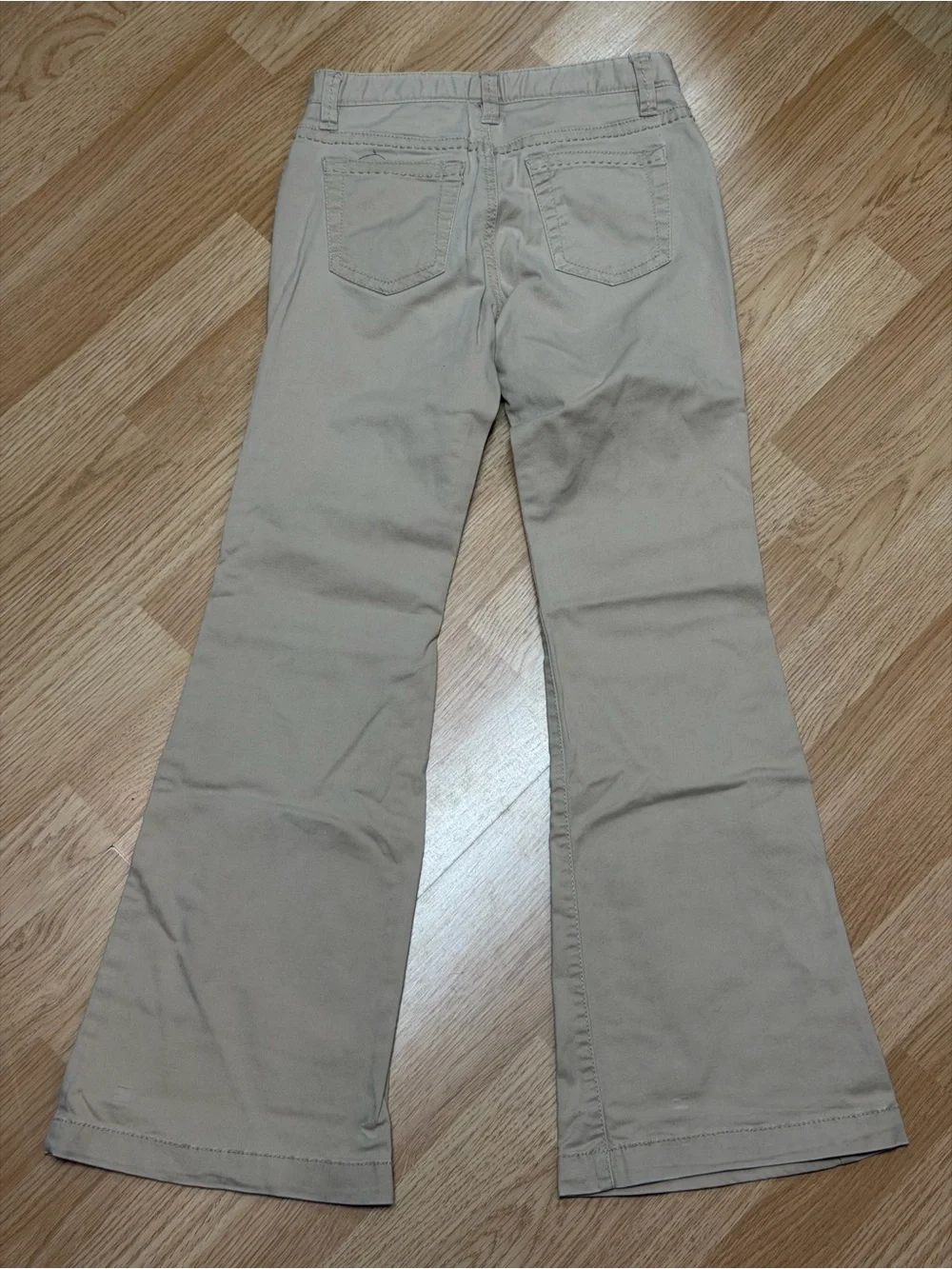 Gap Kids Girls Khaki Beige Flare Pants Stretch 12 Slim Embroidered Waist Y2K